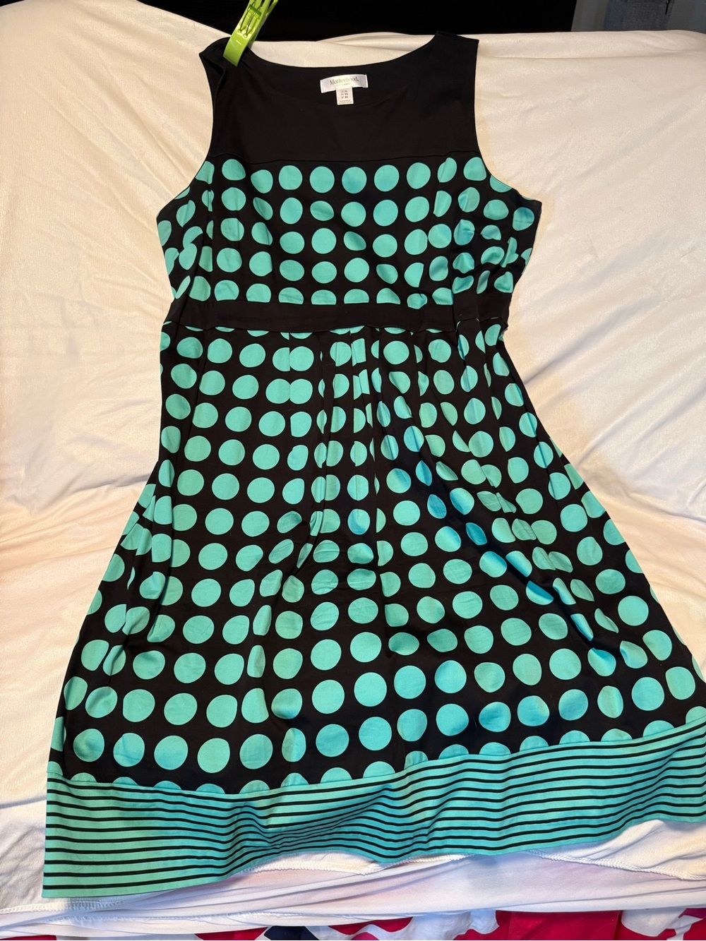Black & Teal Polka Dot Fit-and-Flare Maternity Dress - Picture 2 of 5